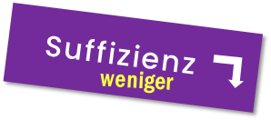 Schild mit Aufschrift Suffizienz/weniger