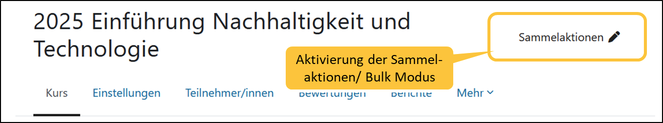 Screenshot des Buttons der Sammelaktionsfunktion