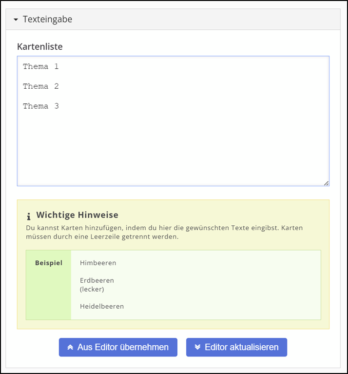 Karten per Texteigabe erstellen