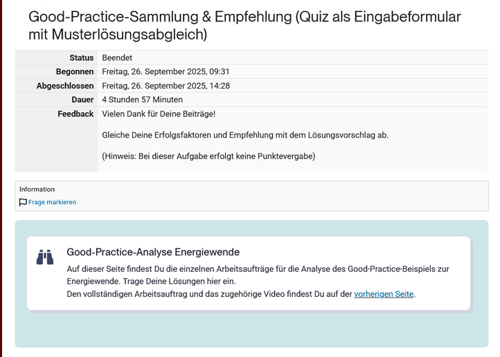 Screenshot des Aufgabenbogens.